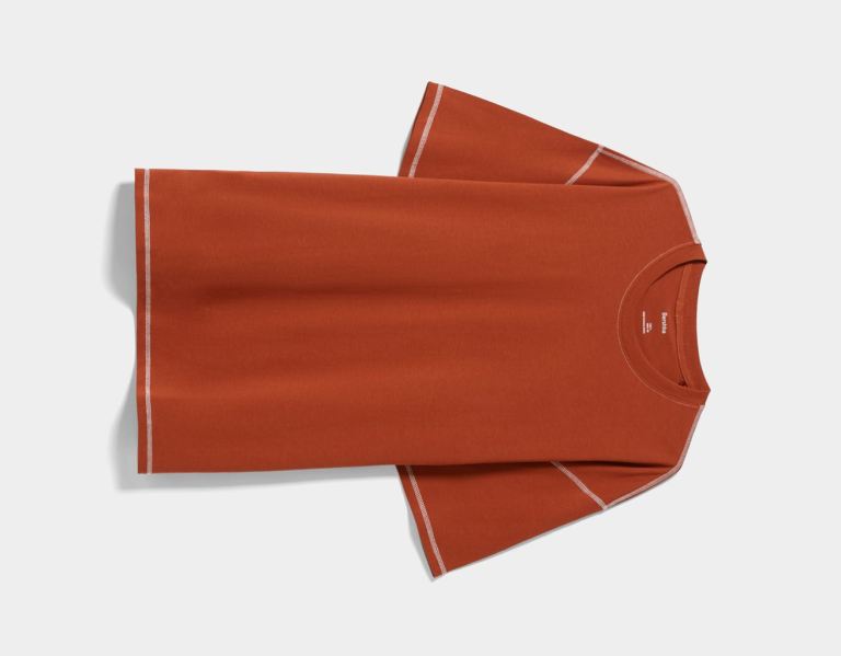 Bershka Regular Fit Kort Sleeve With Contrasting Thread T-shirts Heren Oranje | RA9hXoQf6nl