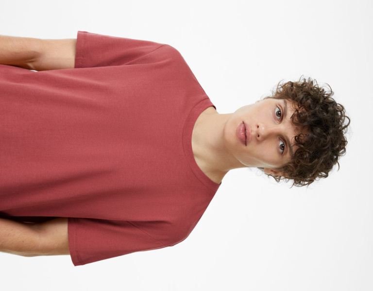 Bershka Regular-fit Kort Sleeve T-shirts Heren Donkerrood | UMPWBHsnICh