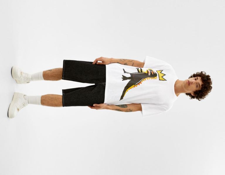 Bershka Regular-fit Kort Sleeve With A Jean-michel Basquiat Print T-shirts Heren Wit | 80fIuarD7le