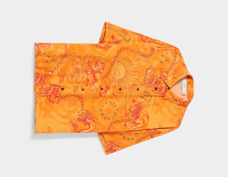 Bershka Relaxed-fit Esoteric Print With Kort Sleeves Overhemd Heren Oranje | dMNsU50wmoo