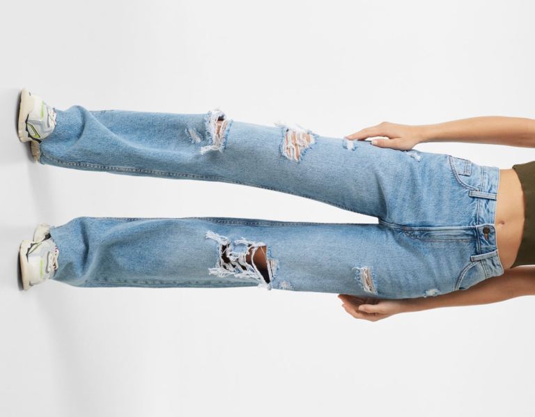 Bershka Ripped Brede-leg ’90s Jeans Dames Lichtblauw | 2gKrQKuN4yX