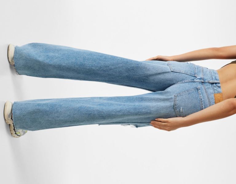 Bershka Ripped Brede-leg ’90s Jeans Dames Lichtblauw | 2gKrQKuN4yX