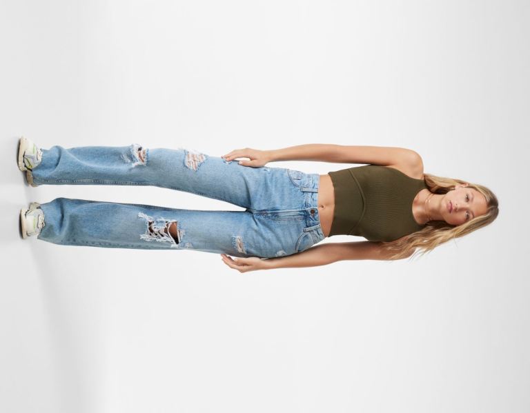 Bershka Ripped Brede-leg ’90s Jeans Dames Lichtblauw | 2gKrQKuN4yX