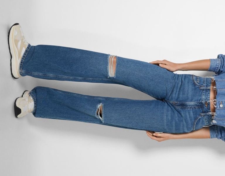 Bershka Ripped Brede-leg ’90s Jeans Dames Blauw | WFOtbC2Tep9