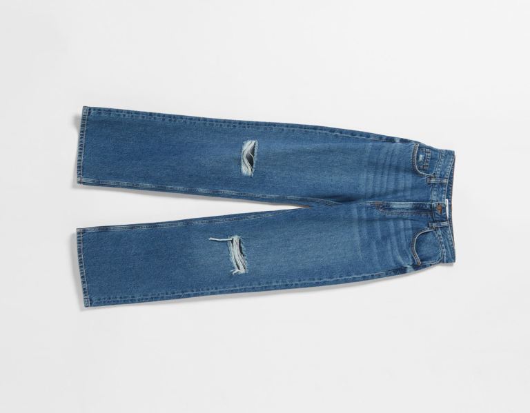 Bershka Ripped Brede-leg ’90s Jeans Dames Blauw | WFOtbC2Tep9