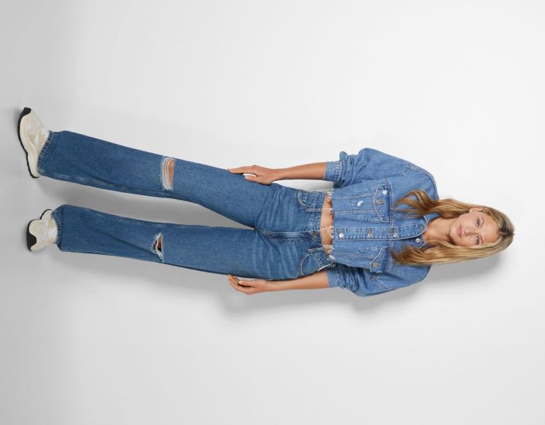 Bershka Ripped Brede-leg ’90s Jeans Dames Blauw | WFOtbC2Tep9