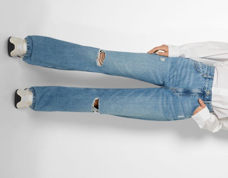 Bershka Ripped Brede-leg ’90s Jeans Dames Lichtblauw | hjpvnEOwQoK