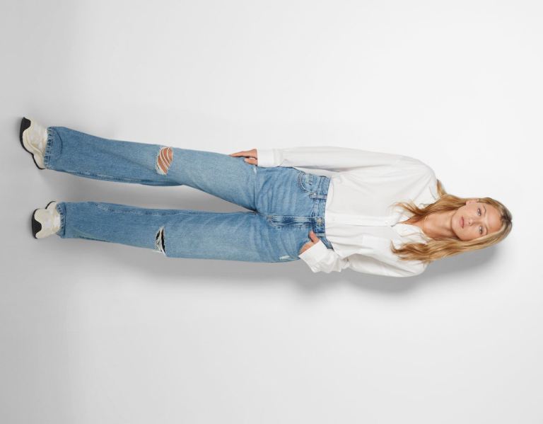 Bershka Ripped Brede-leg ’90s Jeans Dames Lichtblauw | hjpvnEOwQoK