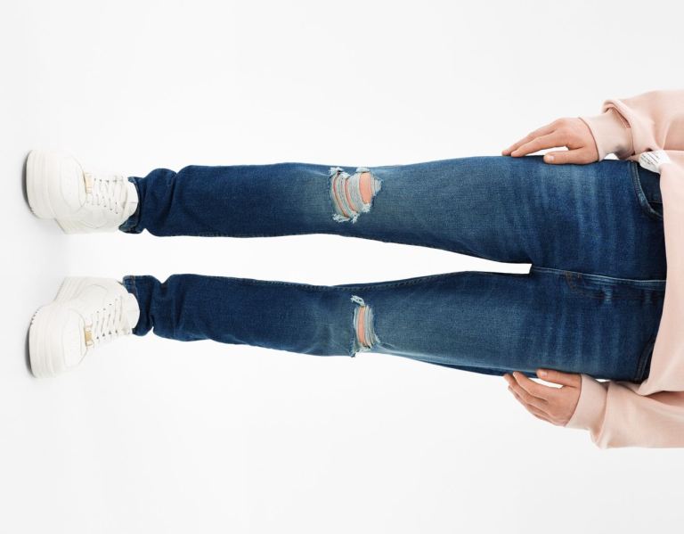 Bershka Ripped Carrot Fit Jeans Heren Blauw | KDQcT9LlIbV