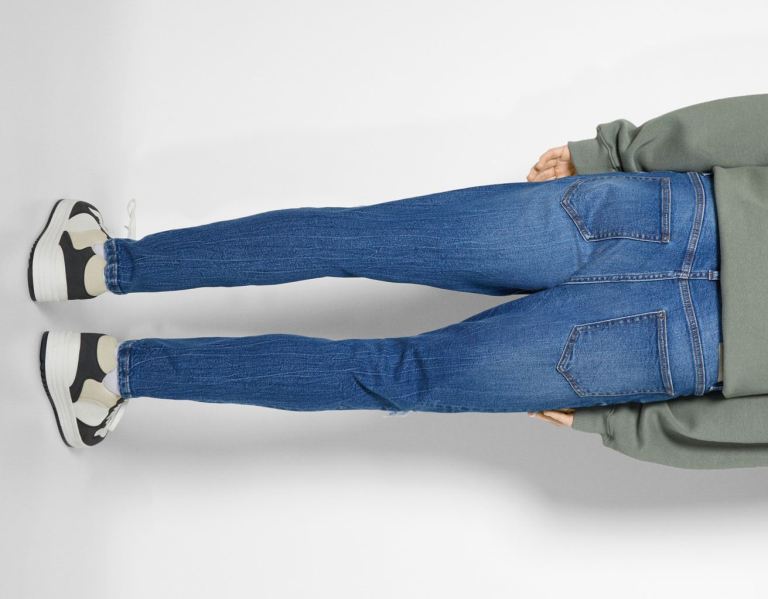 Bershka Ripped Carrot Fit Jeans Heren Blauw | MIyLKFRS3eq