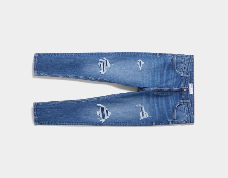 Bershka Ripped Carrot Fit Jeans Heren Blauw | MIyLKFRS3eq