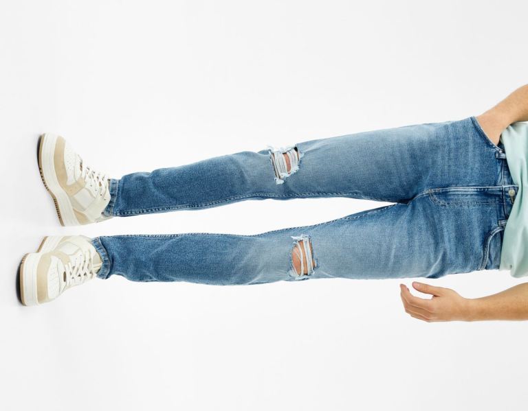 Bershka Ripped Carrot Fit Jeans Heren Lichtblauw | Znr3kRdl6cx