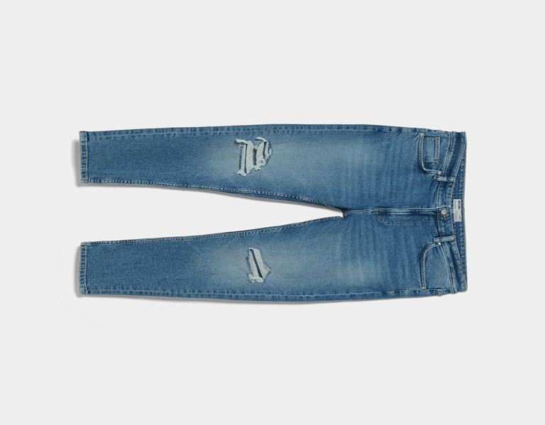 Bershka Ripped Carrot Fit Jeans Heren Lichtblauw | Znr3kRdl6cx