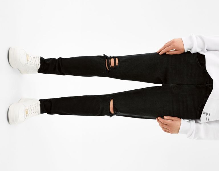 Bershka Ripped Carrot Fit Jeans Heren Zwart | RdS1f24FdJS