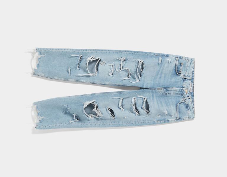 Bershka Ripped, Cropped, Rechtdoor-leg Jeans Dames Blauw | zyGMcQAW3Gk