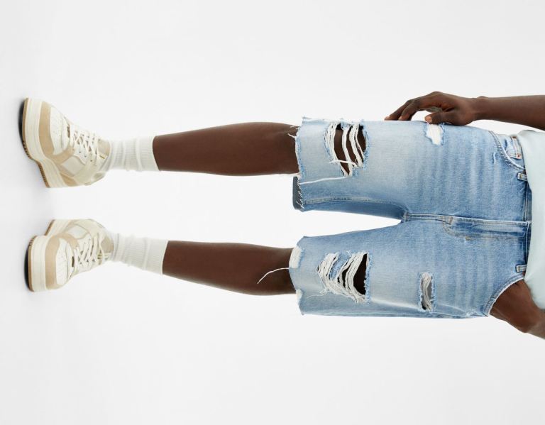 Bershka Ripped Denim Bermuda Korte Broek Heren Lichtblauw | Uq3eeTi24tN