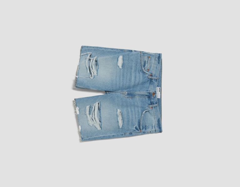 Bershka Ripped Denim Bermuda Korte Broek Heren Lichtblauw | Uq3eeTi24tN