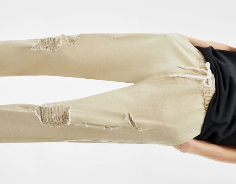 Bershka Ripped Jogger Jeans Heren Beige | JPgjEgyMiEa