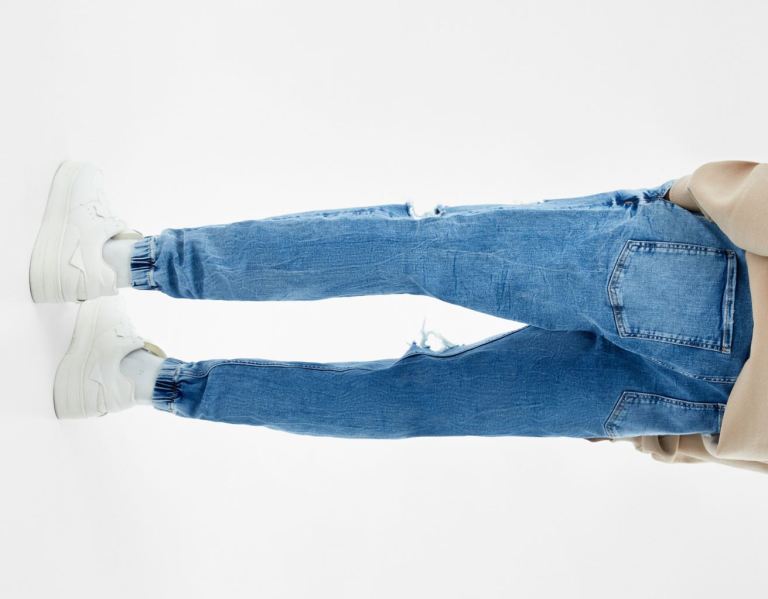 Bershka Ripped Jogger Jeans Heren Blauw | lQ3Z4hPctST