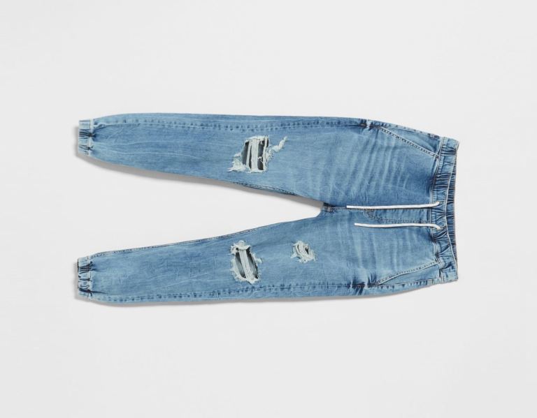 Bershka Ripped Jogger Jeans Heren Blauw | lQ3Z4hPctST