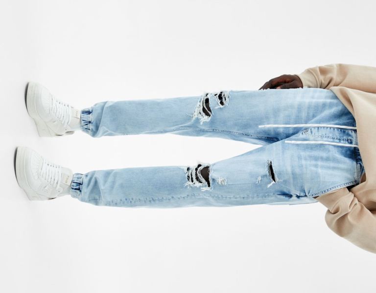 Bershka Ripped Jogger Jeans Heren Lichtblauw | skB4XHCw9M4