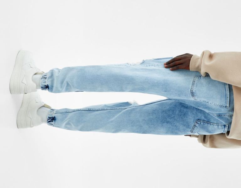 Bershka Ripped Jogger Jeans Heren Lichtblauw | skB4XHCw9M4