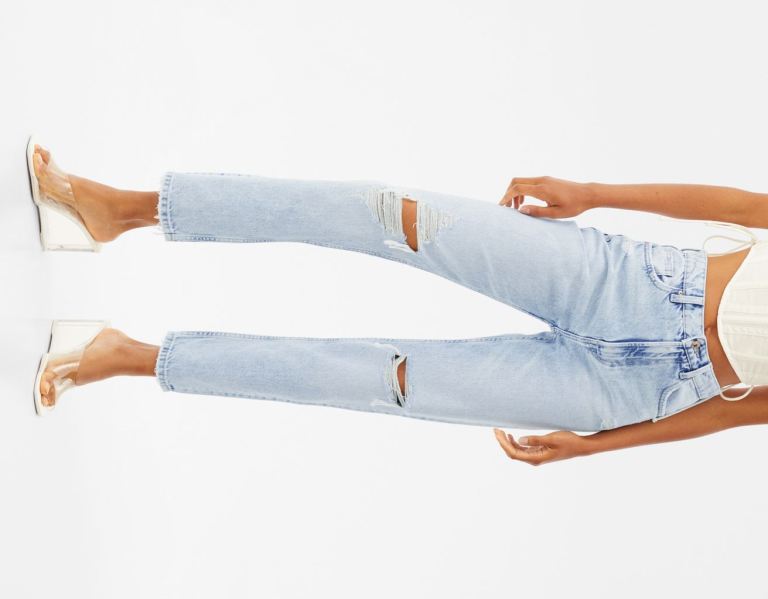 Bershka Ripped Mom Jeans Dames Blauw | EAdiKPWh8L9