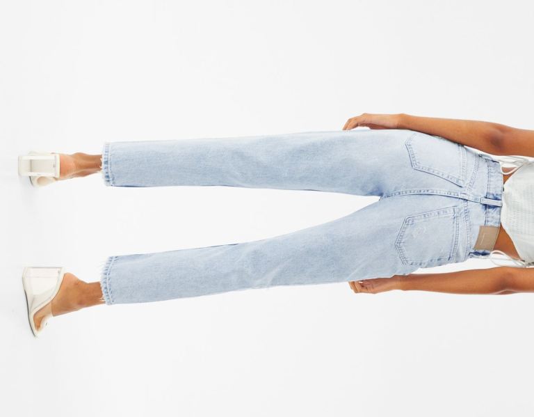 Bershka Ripped Mom Jeans Dames Blauw | EAdiKPWh8L9