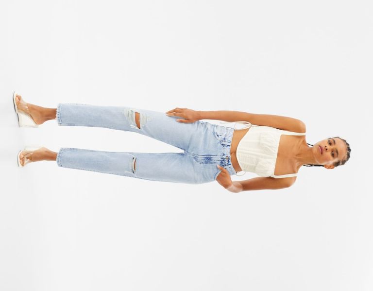 Bershka Ripped Mom Jeans Dames Blauw | EAdiKPWh8L9