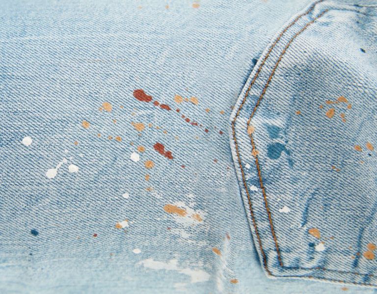 Bershka Ripped Paint Splatter Mager Jeans Heren Lichtblauw | bhUSiCmr2Pj