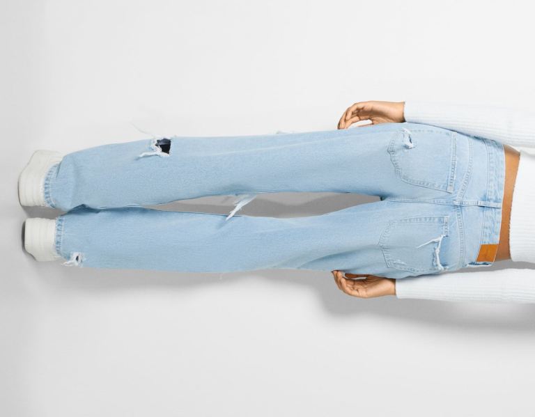 Bershka Ripped Rechtdoor Vintage Jeans Dames Lichtblauw | CXGqElA6DGf