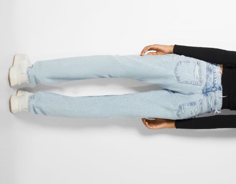 Bershka Ripped Rechtdoor Vintage Jeans Dames Lichtblauw | KEwWa7Z0vGE