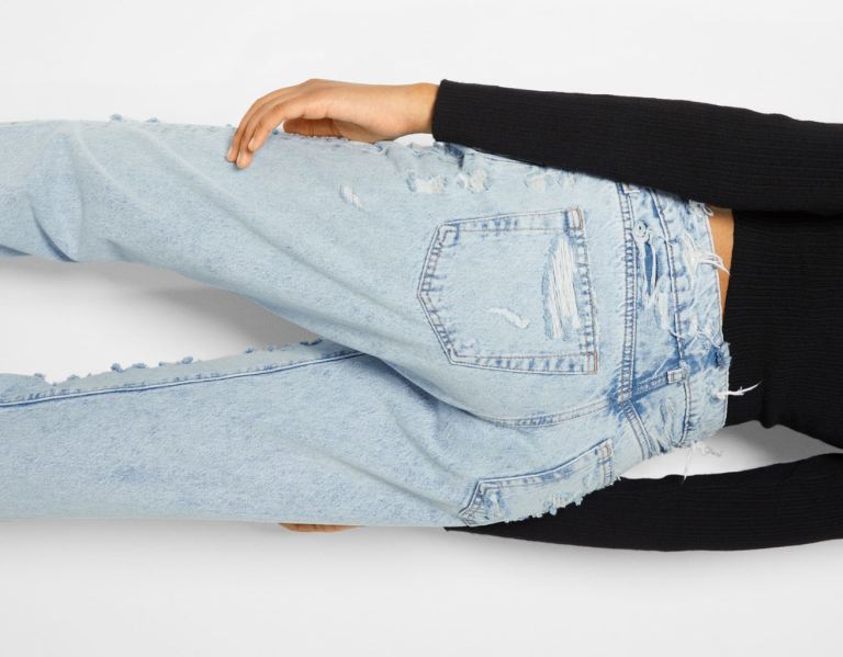 Bershka Ripped Rechtdoor Vintage Jeans Dames Lichtblauw | KEwWa7Z0vGE