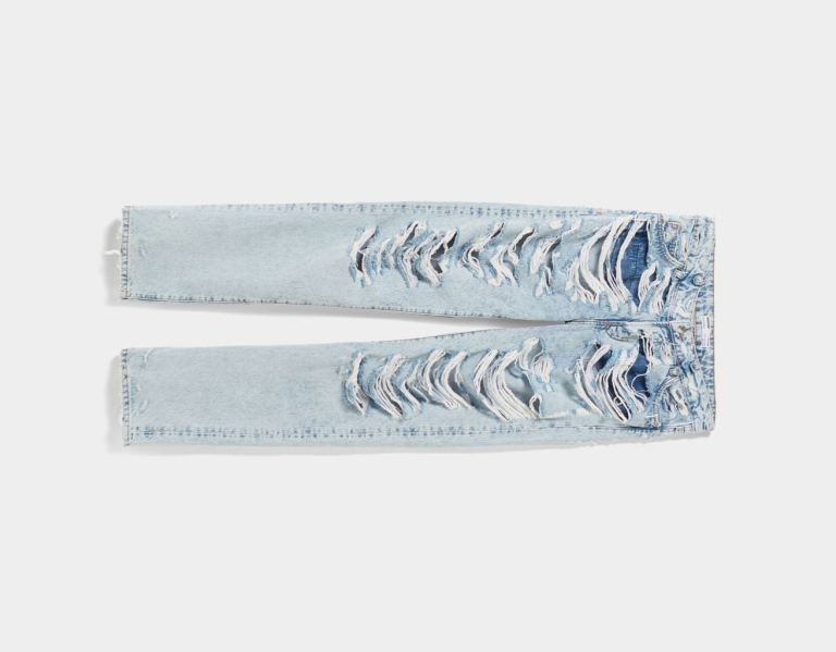 Bershka Ripped Rechtdoor Vintage Jeans Dames Lichtblauw | KEwWa7Z0vGE