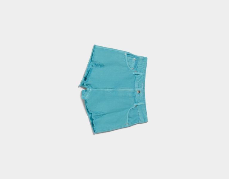 Bershka Ripped Twill Korte Broek Dames Turquoise | o5JbSxklEDd