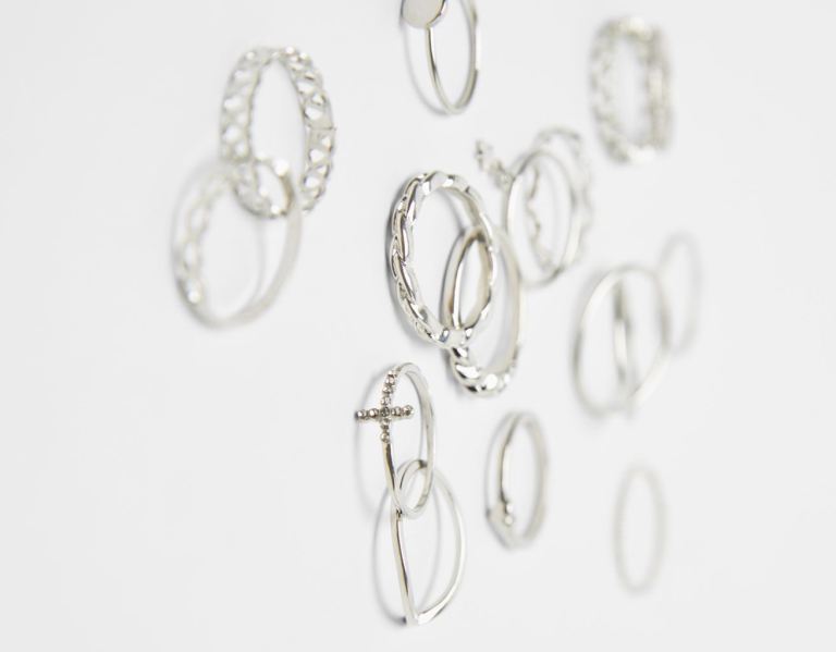 Bershka Set Of 15 Stackable Silver-colored Rings Sieraden Dames Zilver | 2oilzmZAwJn