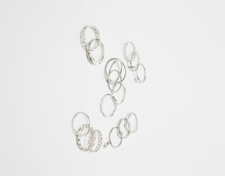 Bershka Set Of 15 Stackable Silver-colored Rings Sieraden Dames Zilver | 2oilzmZAwJn