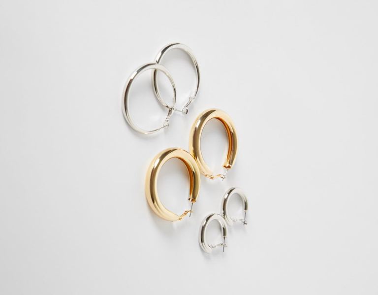 Bershka Set Of 3 Pairs Of Hoop Earrings Sieraden Dames Zilver | FUSzRCt1a5n