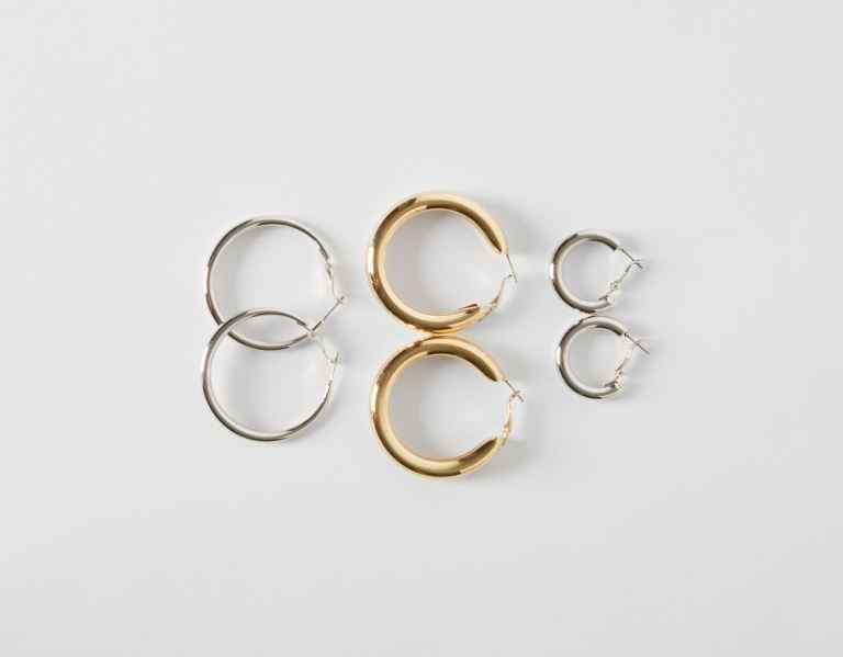 Bershka Set Of 3 Pairs Of Hoop Earrings Sieraden Dames Zilver | FUSzRCt1a5n