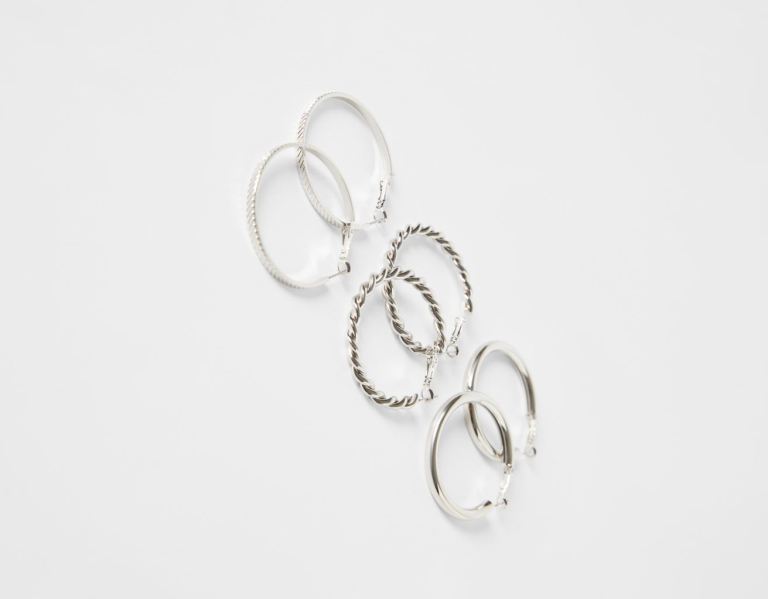 Bershka Set Of 3 Pairs Of Hoop Earrings Sieraden Dames Zilver | ofH6rCiWXnP