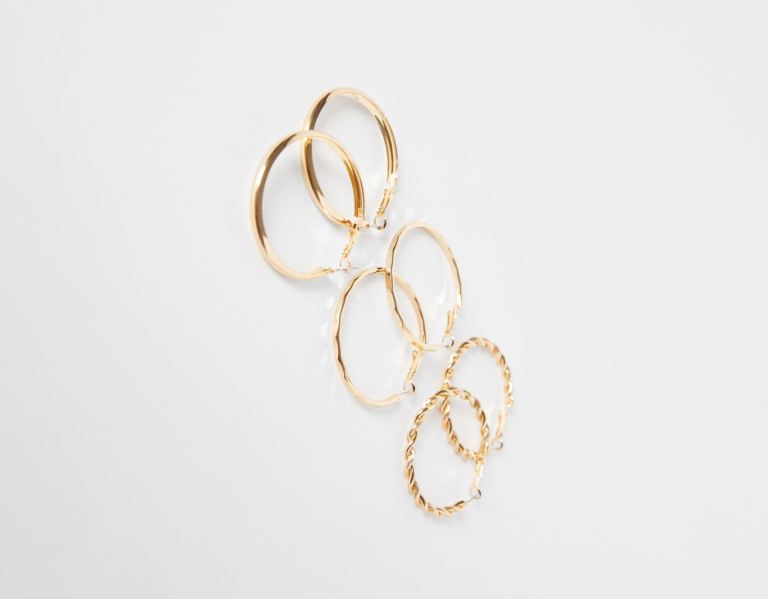 Bershka Set Of 3 Pairs Of Textured Thin Ring Earrings Sieraden Dames Goud | LNUh0CfEm8B