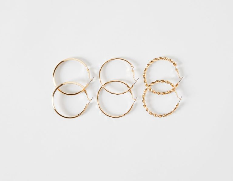 Bershka Set Of 3 Pairs Of Textured Thin Ring Earrings Sieraden Dames Goud | LNUh0CfEm8B