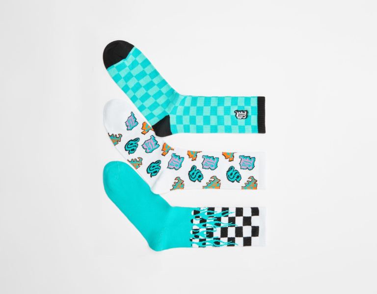 Bershka Set Of 3 Plaid Print Sokken Heren Turquoise | aTNA9H6wTKI