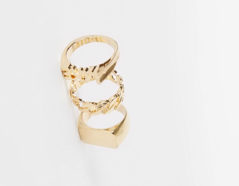 Bershka Set Of 3 Rings With Details Sieraden Heren Goud | 2AnLMLsj2Rc