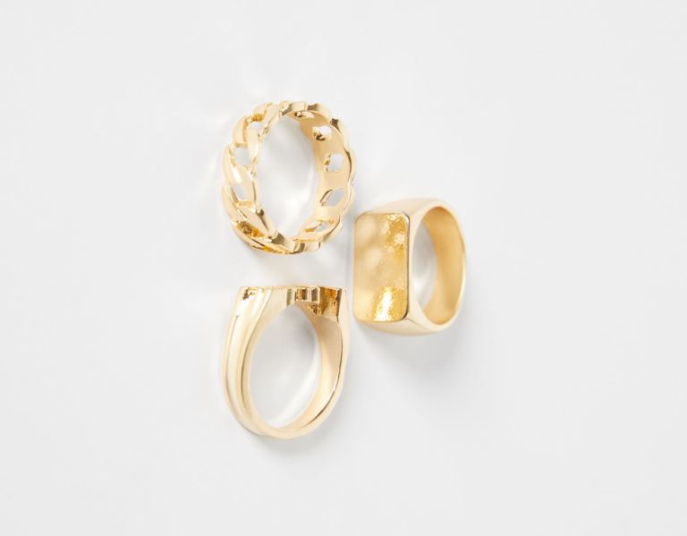 Bershka Set Of 3 Rings With Details Sieraden Heren Goud | 2AnLMLsj2Rc