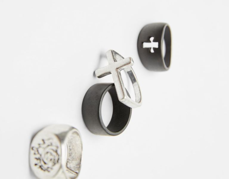 Bershka Set Of 4 Cross Rings Sieraden Heren Zilver | oLiyw3DcmNK