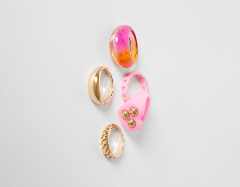 Bershka Set Of 5 Glitter Rings Sieraden Dames Goud | CK32iPyuiWZ