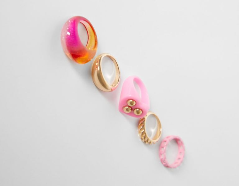 Bershka Set Of 5 Glitter Rings Sieraden Dames Goud | CK32iPyuiWZ