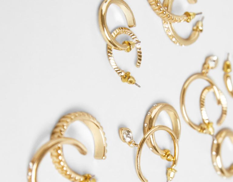 Bershka Set Of 6 Pairs Of Rhinestone Hoop Earrings Sieraden Dames Goud | EfQXJShphII