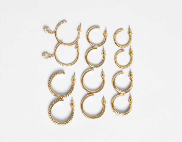 Bershka Set Of 6 Pairs Of Rhinestone Hoop Earrings Sieraden Dames Goud | EfQXJShphII